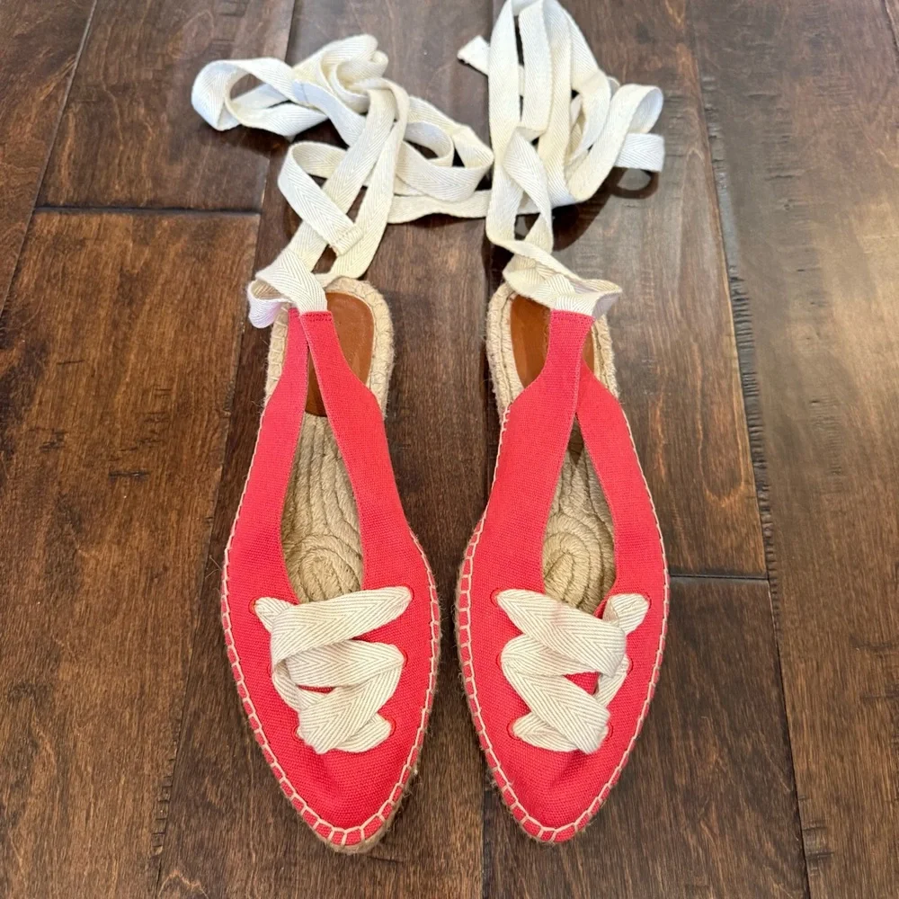 J. Crew Ankle Wrap Espadrille Flats Lace Up Red size 7 Nautical Sailor